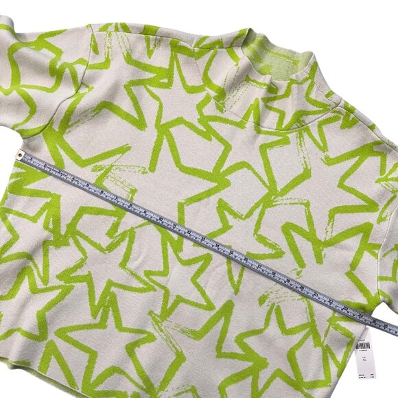 Maeve Anthropologie Carys Star Print Sweater Green XL Maximalist Twee Kidcore - Picture 8 of 10